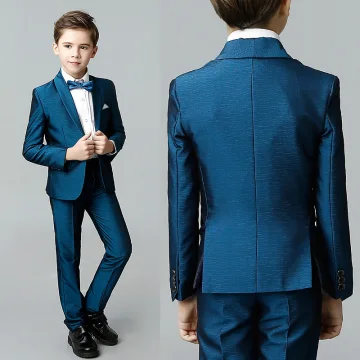 Eenvoudige Ink Blauw Lange Mouwen Boys Wedding Suits 2018