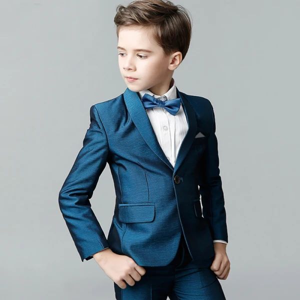 Enkla Bläck Blå Långärmad Boys Wedding Suits 2018