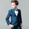 Simple Bleu D'encre Manches Longues Boys Wedding Suits 2018