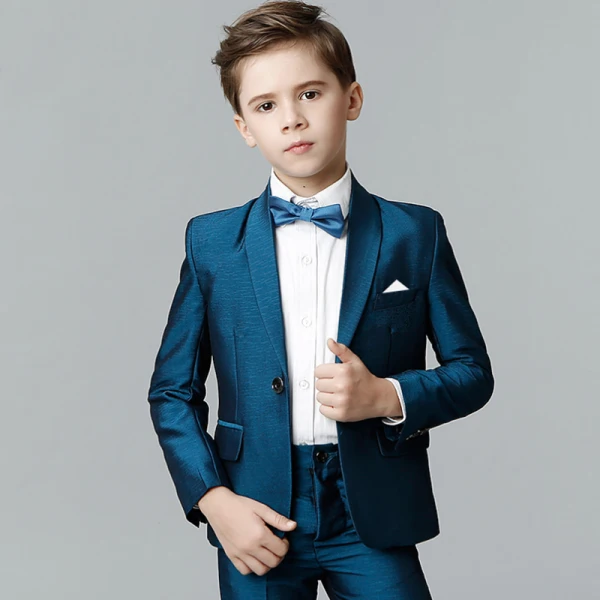 Enkla Bläck Blå Långärmad Boys Wedding Suits 2018