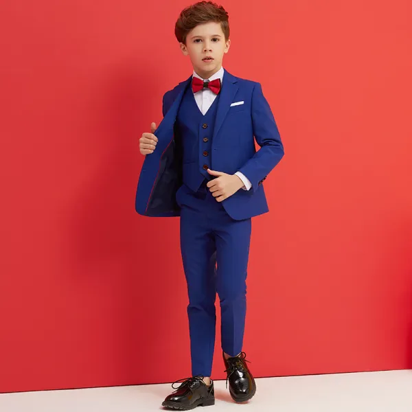 Modest / Simple Red Tie Royal Blue Boys Wedding Suits 2018