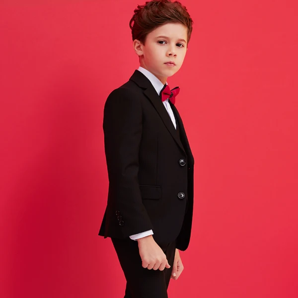 Modest / Simple Red Tie Black Boys Wedding Suits 2018