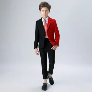 Amazing Unique Striped Tie Black Red Boys Wedding Suits 2018