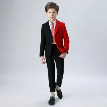 Amazing Unique Striped Tie Black Red Boys Wedding Suits 2018