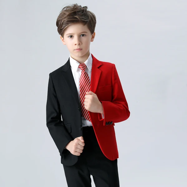 Unique Rayé Cravate Noire Rouge Costumes De Mariage pour garçons 2018