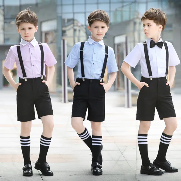 Simple Manches Courtes Chemise Noire Cravate Été Boys Wedding Suits 2018