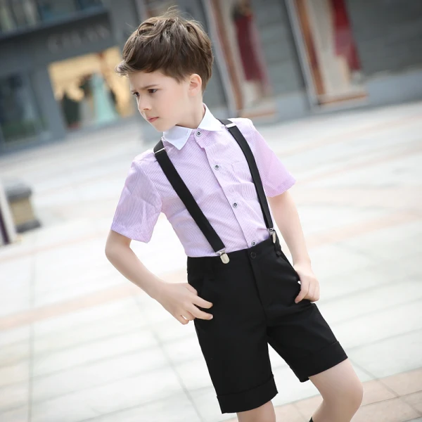 Modest / Simple Short Sleeve Shirt Black Tie Summer Boys Wedding Suits 2018