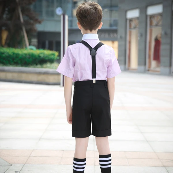 Modest / Simple Short Sleeve Shirt Black Tie Summer Boys Wedding Suits 2018