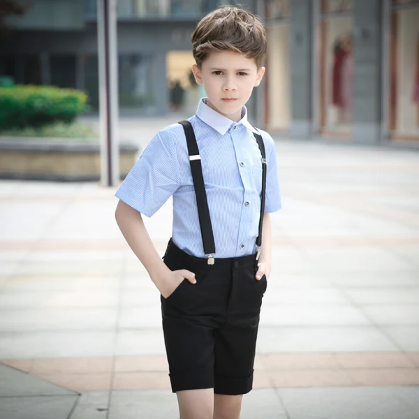 Modest / Simple Short Sleeve Shirt Black Tie Summer Boys Wedding Suits 2018