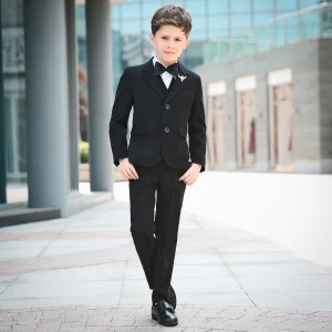 Simple Noire Manches Longues Boys Wedding Suits 2018