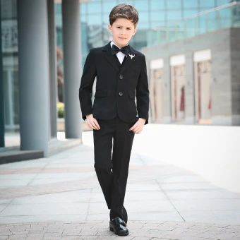 Modest Simple Black Long Sleeve Boys Wedding Suits 2018