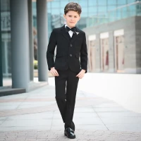 Schlicht Schwarz Lange Ärmel Boys Wedding Suits 2018