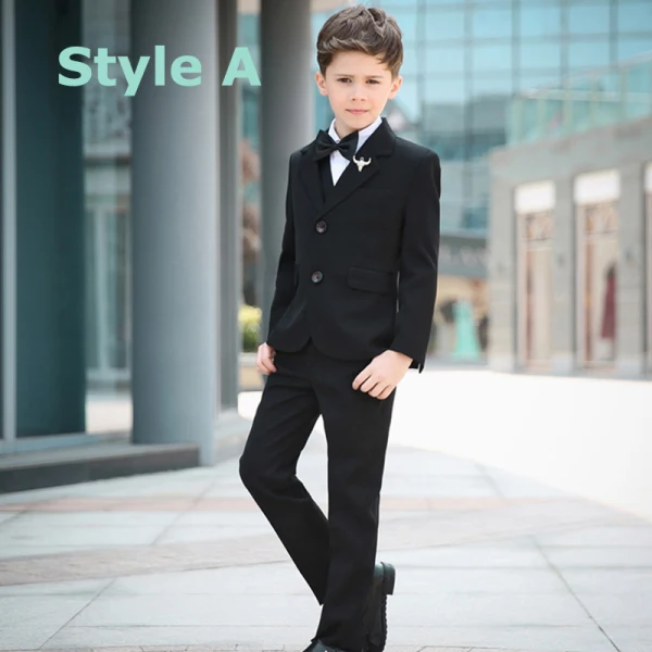 Modest / Simple Black Long Sleeve Boys Wedding Suits 2018