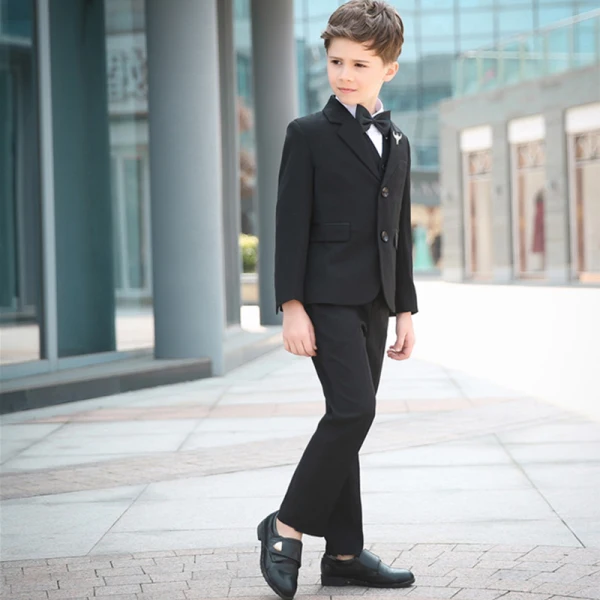 Modest / Simple Black Long Sleeve Boys Wedding Suits 2018