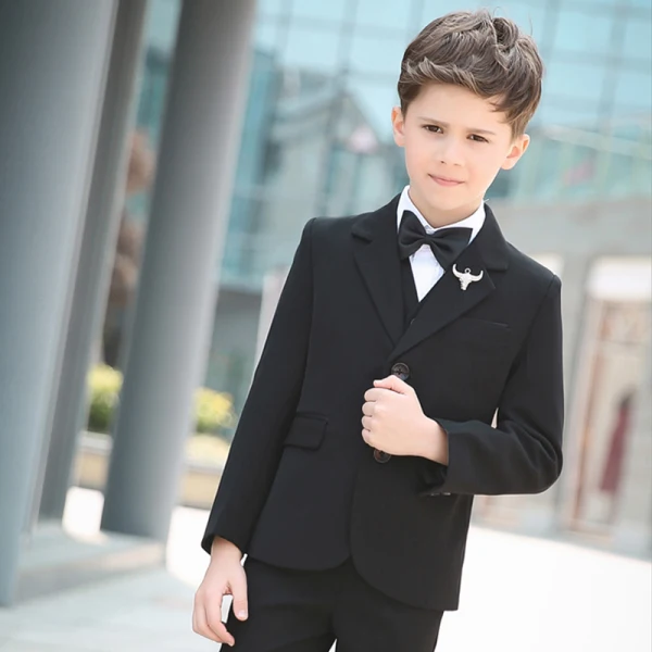 Modest / Simple Black Long Sleeve Boys Wedding Suits 2018