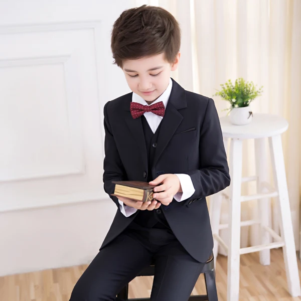 Modest / Simple Black Long Sleeve Boys Wedding Suits 2018