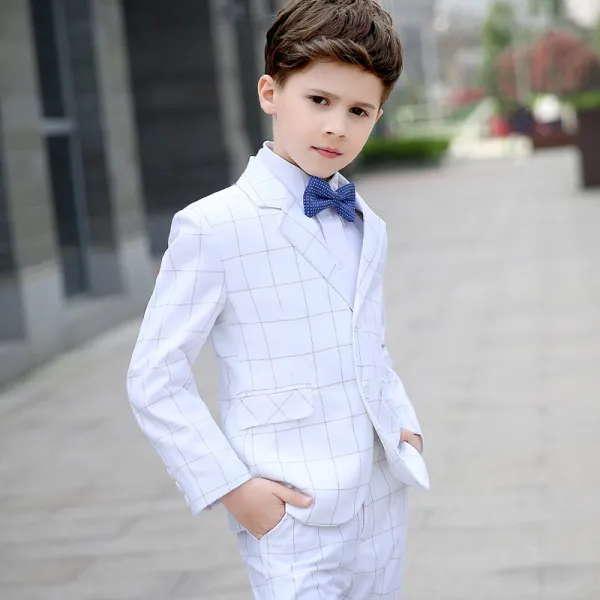 Modest / Simple Spotted Tie White Checked Boys Wedding Suits 2018