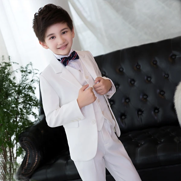 Modest / Simple Spotted Tie White Checked Boys Wedding Suits 2018