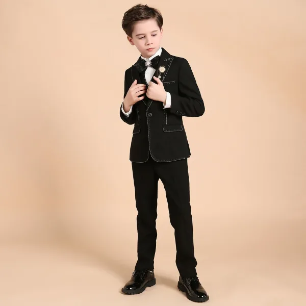 Luxury / Gorgeous Black Boys Wedding Suits Pearl Rhinestone Tie Body Jewellery 2018