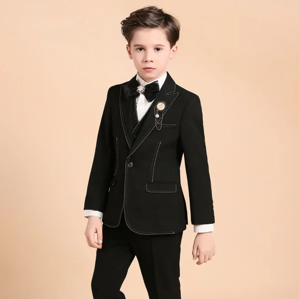Luxury / Gorgeous Black Boys Wedding Suits Pearl Rhinestone Tie Body Jewellery 2018