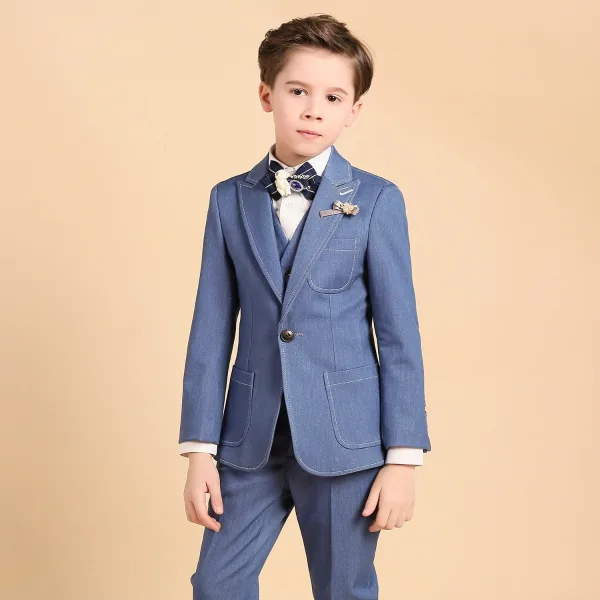 Luxury / Gorgeous Ocean Blue Boys Wedding Suits Rhinestone Tie Body Jewellery 2018