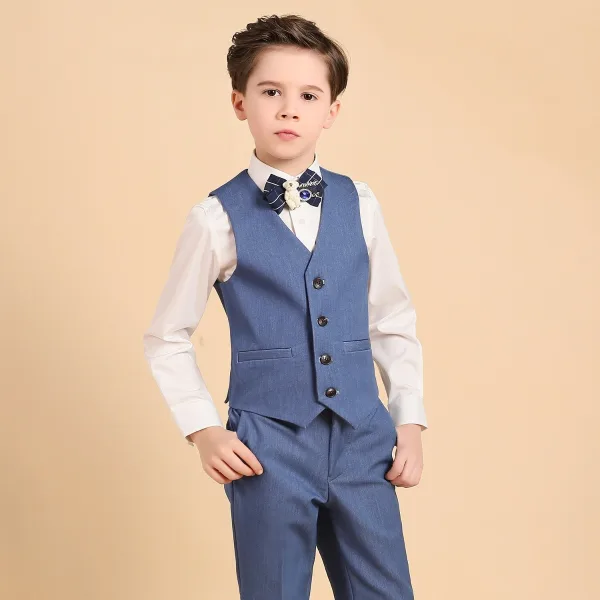 Luxury / Gorgeous Ocean Blue Boys Wedding Suits Rhinestone Tie Body Jewellery 2018