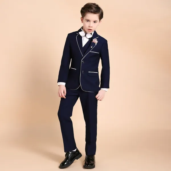 Luxe Donkerblauwe Boys Wedding Suits Blozen Roze Das Lichaam Sieraden 2018