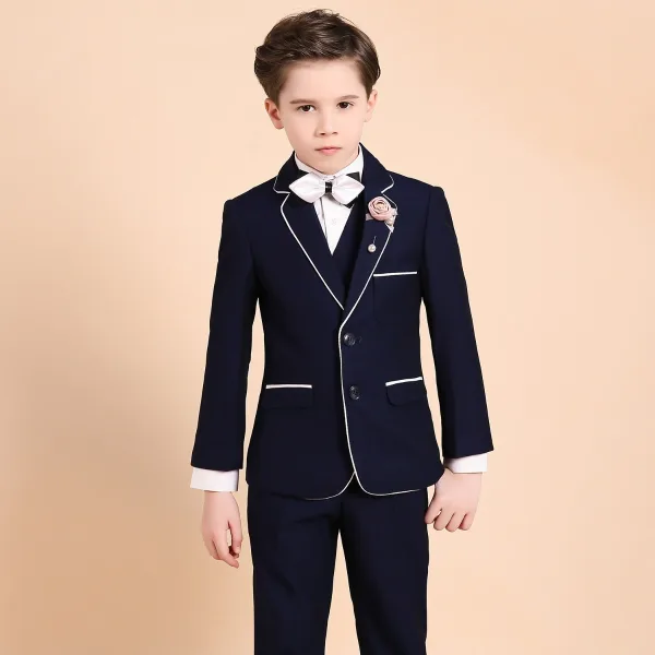 Luxury / Gorgeous Navy Blue Boys Wedding Suits Blushing Pink Tie Body Jewellery 2018