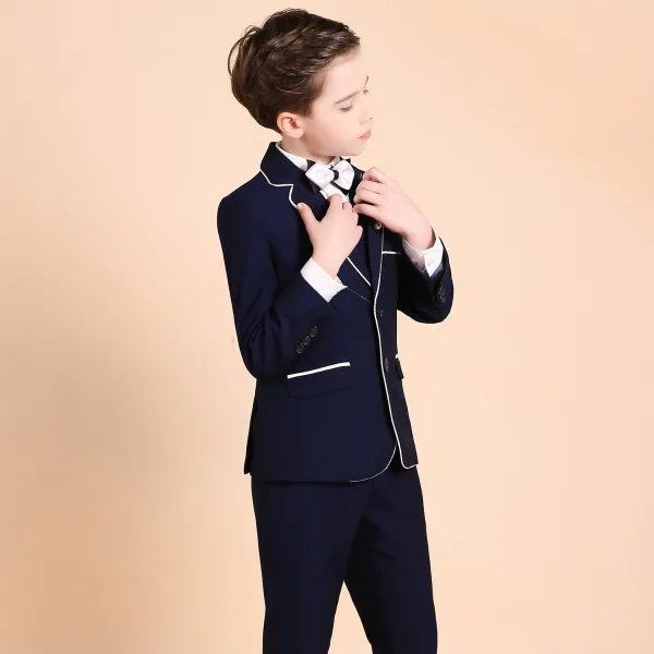 Luxury / Gorgeous Navy Blue Boys Wedding Suits Blushing Pink Tie Body Jewellery 2018