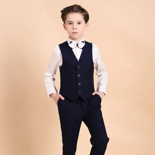 Luxury / Gorgeous Navy Blue Boys Wedding Suits Blushing Pink Tie Body Jewellery 2018