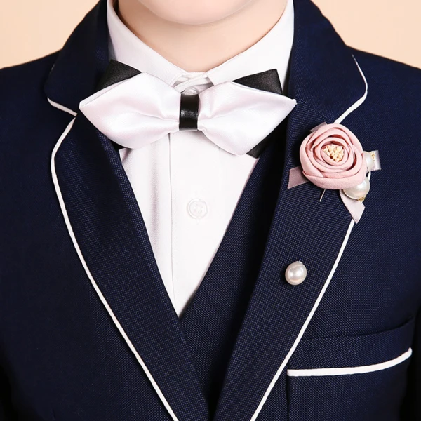 Luxury / Gorgeous Navy Blue Boys Wedding Suits Blushing Pink Tie Body Jewellery 2018