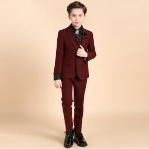Luxe Bordeaux Boys Wedding Suits Faux Diamant Cravate Bijoux De Corps 2018