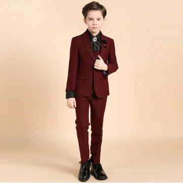 Luksus Burgunder Boys Wedding Suits Rhinestone Slips Skuldre Smykker 2018