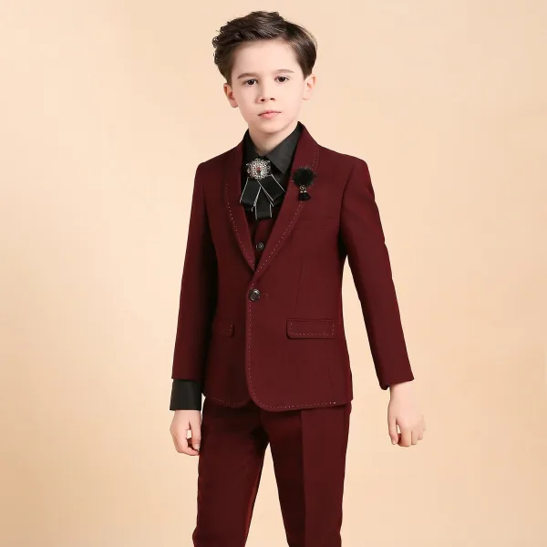 Luxury / Gorgeous Burgundy Boys Wedding Suits Rhinestone Tie Body Jewellery 2018