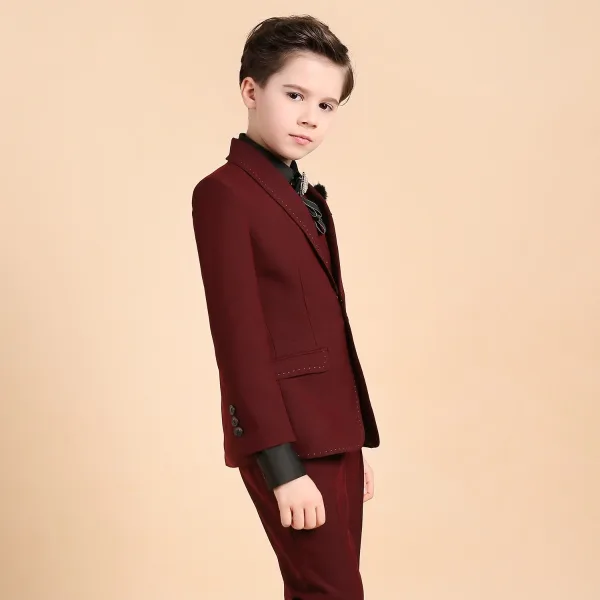 Luxury / Gorgeous Burgundy Boys Wedding Suits Rhinestone Tie Body Jewellery 2018