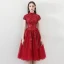 Bling Bling Red Homecoming Graduation Dresses 2018 A-Line / Princess High Neck Short Sleeve Appliques Lace Glitter Sequins Tea-length Ruffle Backless Formal Dresses
