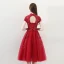 Bling Bling Red Homecoming Graduation Dresses 2018 A-Line / Princess High Neck Short Sleeve Appliques Lace Glitter Sequins Tea-length Ruffle Backless Formal Dresses
