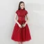 Bling Bling Red Homecoming Graduation Dresses 2018 A-Line / Princess High Neck Short Sleeve Appliques Lace Glitter Sequins Tea-length Ruffle Backless Formal Dresses
