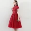 Bling Bling Red Homecoming Graduation Dresses 2018 A-Line / Princess High Neck Short Sleeve Appliques Lace Glitter Sequins Tea-length Ruffle Backless Formal Dresses