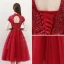 Bling Bling Red Homecoming Graduation Dresses 2018 A-Line / Princess High Neck Short Sleeve Appliques Lace Glitter Sequins Tea-length Ruffle Backless Formal Dresses