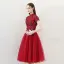 Chinese style Burgundy Homecoming Graduation Dresses 2018 A-Line / Princess High Neck Short Sleeve Glitter Beading Tea-length Ruffle Backless Formal Dresses