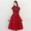 Chinese style Burgundy Homecoming Graduation Dresses 2018 A-Line / Princess High Neck Short Sleeve Glitter Beading Tea-length Ruffle Backless Formal Dresses