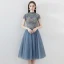 Chinese style Burgundy Homecoming Graduation Dresses 2018 A-Line / Princess High Neck Short Sleeve Glitter Beading Tea-length Ruffle Backless Formal Dresses