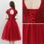 Chinese style Burgundy Homecoming Graduation Dresses 2018 A-Line / Princess High Neck Short Sleeve Glitter Beading Tea-length Ruffle Backless Formal Dresses