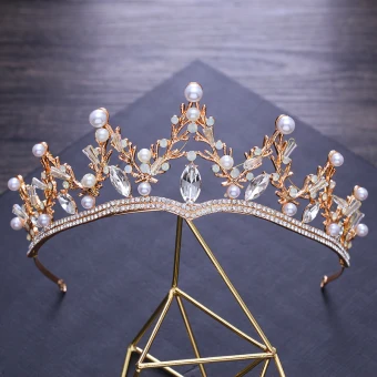 Enkel Gull Metall Tiara Brudesmykker 2018 Krystall Perle Rhinestone Bryllup Tilbehør