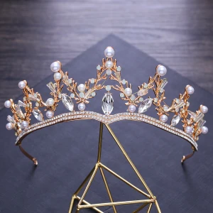 Schlicht Gold Metall Diadem Brautschmuck 2018 Kristall Perle Strass Hochzeit Brautaccessoires
