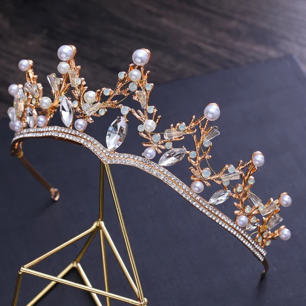 Modest / Simple Gold Metal Tiara Bridal Jewelry 2018 Crystal Pearl Rhinestone Wedding Accessories
