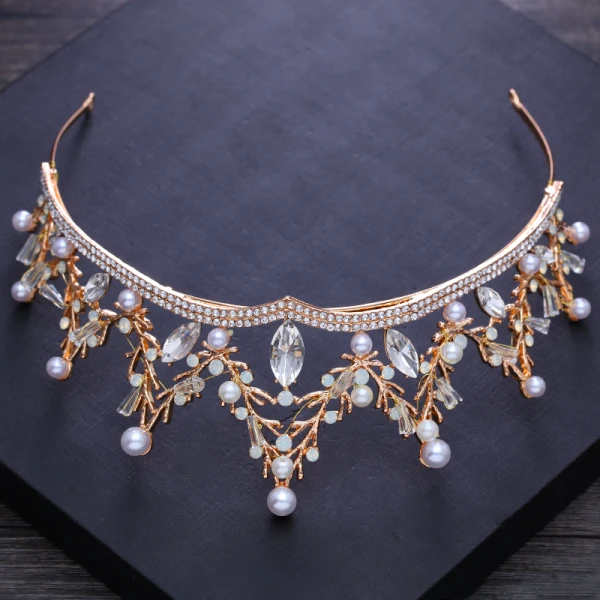 Modest / Simple Gold Metal Tiara Bridal Jewelry 2018 Crystal Pearl Rhinestone Wedding Accessories
