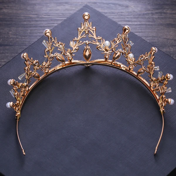 Modest / Simple Gold Metal Tiara Bridal Jewelry 2018 Crystal Pearl Rhinestone Wedding Accessories