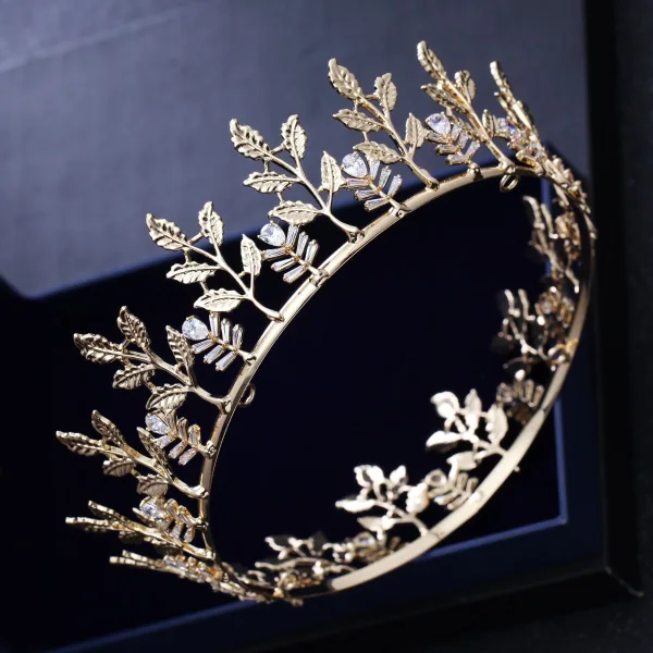 Enkla Guld Blad Tiara 2018 Metall Rhinestone Bröllop Tillbehör